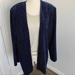R & M Richards Blue Shimmer Silver Accent Jacket Blouse Silver Belt Sexy Size 12
